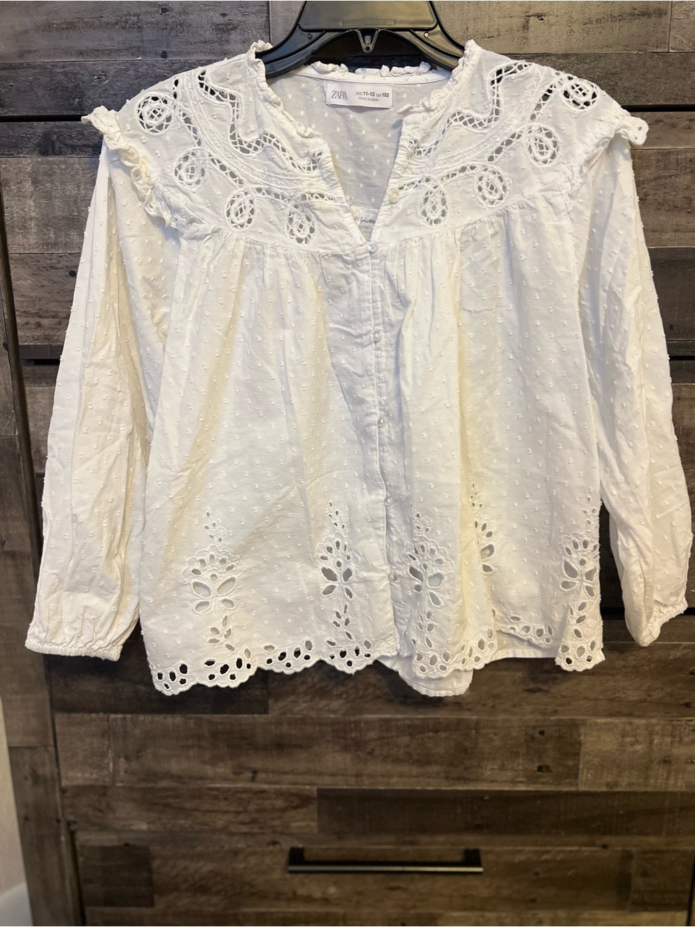 Zara Kids White Embroidered Eyelet Blouse | Size 11-12 Yrs